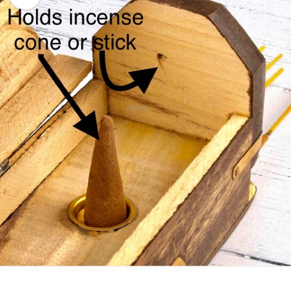 Hand carved wooden incense box, 2 cone/2 stick holder & box of 8 sticks -NWOT - Picture 12 of 16